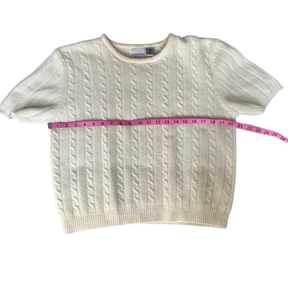 Vintage By Katherine Bishop Wool & Angora‎ Blend Cable Knit Short Sleeve Sweater - Picture 5 of 10